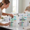 Snap Grid Modular Toiletry & Cosmetic Organizer (2 Pack) | Clear Plastic Travel Organizer with Removable Dividers